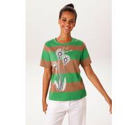T-Shirt ANISTON CASUAL, Damen, Gr. 42, grün, camelfarben, wollweiß, anthrazit, Single Jersey, Obermaterial: 100% Baumwolle, geblümt, gestreift, lässig geschnitten hüftlang, Rundhals, Shirts T-Shirt, m