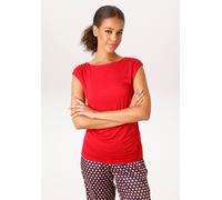 T-Shirt ANISTON CASUAL, Damen, Gr. 42, rot, Single Jersey, Obermaterial: 95% Viskose, 5% Elasthan, unifarben, sehr figurbetont hüftlang, Rundhals, Shirts T-Shirt, mit Raffungen an den Seitennähten - N