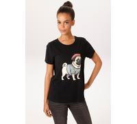 T-Shirt ANISTON CASUAL, Damen, Gr. 42, schwarz (schwarz, beige, rot, taupe, grün), Single Jersey, Obermaterial: 95% Baumwolle, 5% Elasthan, bedruckt, figurumspielend hüftlang, Rundhals, Shirts T-Shirt