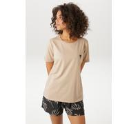 T-Shirt ANISTON CASUAL, Damen, Gr. 44/46, beige, schwarz, Single Jersey, Obermaterial: 100% Baumwolle, unifarben mit Farbeinsatz, figurumspielend hüftbedeckend, Rundhals, Umschlagbund, Shirts T-Shirt,