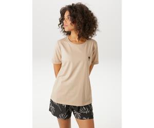T-Shirt ANISTON CASUAL, Damen, Gr. 44/46, beige, schwarz, Single Jersey, Obermaterial: 100% Baumwolle, unifarben mit Farbeinsatz, figurumspielend hüftbedeckend, Rundhals, Umschlagbund, Shirts T-Shirt,