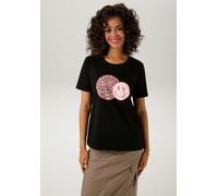 T-Shirt ANISTON CASUAL, Damen, Gr. 44/46, pink (schwarz, pink, beige, weiß, grau), Single Jersey, Obermaterial: 100% Baumwolle, bedruckt, figurumspielend hüftbedeckend, Rundhals, Shirts T-Shirt, mit c