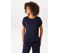 T-Shirt ANISTON CASUAL, Damen, Gr. 44, blau (marine), Single Jersey, Obermaterial: 65% Viskose, 35% Polyester, unifarben, lässig geschnitten hüftlang, Rundhals, Umschlagbund, Shirts T-Shirt, mit fixie
