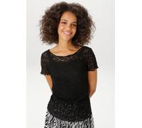 T-Shirt ANISTON CASUAL, Damen, Gr. 44, schwarz, Spitze, Obermaterial: 99% Polyamid, 1% Elasthan, Strukturmuster, unifarben, sehr figurbetont hüftlang, Rundhals, Häkelkante, Shirts T-Shirt, aus florale