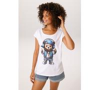 T-Shirt ANISTON CASUAL, Damen, Gr. 44, weiß, braun, blau, grau, türkis, rot, beige, schwarz, Single Jersey, Obermaterial: 100% Baumwolle, bedruckt, figurumspielend hüftbedeckend, Rundhals, Rollkante,