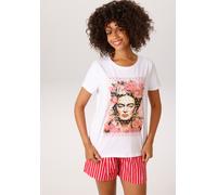 T-Shirt ANISTON CASUAL, Damen, Gr. 44, weiß, pink, orange, apricot, schwarz, flieder, grün, braun, goldfarben, Single Jersey, Obermaterial: 95% Baumwolle, 5% Elasthan, Glitzermuster, bedruckt, figurum