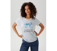 T-Shirt ANISTON CASUAL, Damen, Gr. 46, blau (hellblau, türkis, schwarz), Single Jersey, Obermaterial: 95% Viskose, 5% Elasthan, bedruckt, figurumspielend hüftbedeckend, Rundhals, Shirts T-Shirt, mit S
