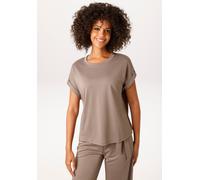 T-Shirt ANISTON CASUAL, Damen, Gr. 46, braun (taupe), Single Jersey, Obermaterial: 65% Viskose, 35% Polyester, unifarben, lässig geschnitten hüftlang, Rundhals, Umschlagbund, Shirts T-Shirt, mit fixie