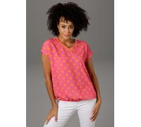 T-Shirt ANISTON CASUAL, Damen, Gr. 46, pink (pink, orange), Crêpe, Obermaterial: 97% Polyester, 3% Elasthan. Rückenteil: 95% Viskose, 5% Elasthan, gepunktet, gestreift, figurumspielend hüftbedeckend, 