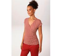 T-Shirt ANISTON CASUAL, Damen, Gr. 46, rot (dunkelrot, weiß), Single Jersey, Obermaterial: 95% Viskose, 5% Elasthan, gemustert, figurbetont hüftlang, V-Ausschnitt, Shirts T-Shirt, im fantasievollem Zi