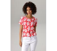 T-Shirt ANISTON CASUAL, Damen, Gr. 46, rot (rot, weiß), Single Jersey, Obermaterial: 100% Baumwolle, bedruckt, geblümt, figurumspielend hüftbedeckend, Rundhals, Shirts T-Shirt, allover mit bunten Blüt