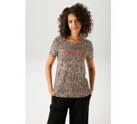 T-Shirt ANISTON CASUAL, Damen, Gr. 46, schwarz (beige, schwarz, rot), Single Jersey, Obermaterial: 95% Viskose, 5% Elasthan, bedruckt, gemustert, figurumspielend hüftlang, Rundhals, Shirts T-Shirt, im