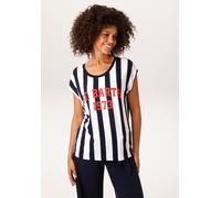 T-Shirt ANISTON CASUAL, Damen, Gr. 46, schwarz-weiß (marine, weiß, rot), Single Jersey, Obermaterial: 95% Viskose, 5% Elasthan, bedruckt, gestreift, figurumspielend hüftlang, Rundhals, Shirts T-Shirt,