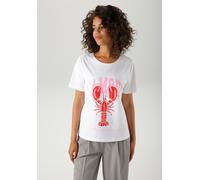 T-Shirt ANISTON CASUAL, Damen, Gr. 48/50, weiß, rot, rosa, dunkelrot, Single Jersey, Obermaterial: 100% Baumwolle, bedruckt, figurumspielend hüftbedeckend, Rundhals, Shirts T-Shirt, mit Krebs und Schr