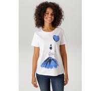 T-Shirt ANISTON CASUAL, Damen, Gr. 48, weiß (weiß, royalblau, schwarz, rosa), Single Jersey, Obermaterial: 95% Baumwolle, 5% Elasthan, bedruckt, figurumspielend hüftlang, Rundhals, Shirts T-Shirt, mit