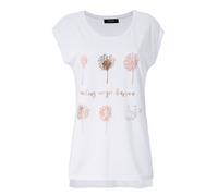 T-Shirt ANISTON CASUAL, Damen, Gr. 48, weiß (weiß, zimt, roségoldfarben), Single Jersey, Obermaterial: 95% Viskose, 5% Elasthan, Glitzermuster, bedruckt, figurumspielend Po-bedeckend, Rundhals, Shirts