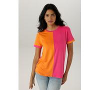 T-Shirt ANISTON SELECTED, Damen, Gr. 36, pink (pink, orange), Single Jersey, Obermaterial: 95% Viskose, 5% Elasthan, figurumspielend hüftbedeckend, Rundhals, Shirts T-Shirt, mit trend- und farbstarken