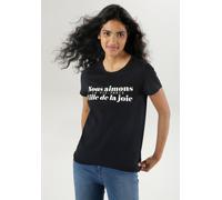 T-Shirt ANISTON SELECTED, Damen, Gr. 40, schwarz-weiß (schwarz, weiß), Single Jersey, Obermaterial: 100% Baumwolle, bedruckt, figurumspielend hüftbedeckend, Rundhals, Shirts T-Shirt, in zeitlosem Schw