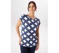 T-Shirt ANISTON SELECTED, Damen, Gr. 44, blau (sanftes weiß, royalblau), Jersey, Obermaterial: 95% Viskose, 5% Elasthan, Rautenmuster, bedruckt, gemustert, lässig geschnitten hüftlang, Rundhals, mit U
