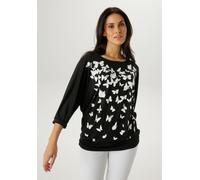T-Shirt ANISTON SELECTED, Damen, Gr. 48, schwarz-weiß (schwarz, weiß, silbergrau), Single Jersey, Obermaterial: 95% Viskose, 5% Elasthan, bedruckt, gemustert, lässig geschnitten hüftbedeckend, Rundhal