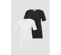 T-Shirt S.OLIVER, Damen, Gr. 38, weiß, schwarz, Jersey, Obermaterial: 100% Baumwolle, unifarben, slim fit hüftbedeckend, Rundhals, Shirts T-Shirt, aus Interlockjersey im 2er-Pack (28563114-38) weiß, s