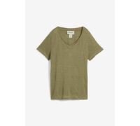 T-Shirt BONPRIX "Shirt aus reinem Leinen", Damen, Gr. 48/50 (XL), grün (oliv), Web, Obermaterial: 100% Leinen, unifarben, figurumspielend normal, V-Ausschnitt, gerader Abschluss, Shirts T-Shirt, figur