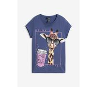 T-Shirt BONPRIX, Damen, Gr. 52/54 (XXL), blau (indigo bedruckt), Obermaterial: 100% Baumwolle, loose fit, Shirts T-Shirt, lockere Passform, Kurzarm, mit Frontdruck, aus reiner Baumwolle (69256554-52)