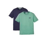 T-Shirt BONPRIX, Damen, Gr. 56/58 (XL), grün (salbeigrün, dunkelblau), Obermaterial: 100% Baumwolle, unifarben, regular fit, Rundhals, Shirts T-Shirt (53173127-56) salbeigrün, dunkelblau