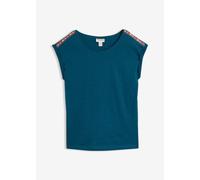 T-Shirt BONPRIX, Damen, Gr. 36/38 (S), blau (blaupetrol), Jersey, Obermaterial: 100% Baumwolle, unifarben, loose fit hüftbedeckend, Rundhals, angeschnitten Umschlagsaum, Shirts T-Shirt, bequeme Passfo