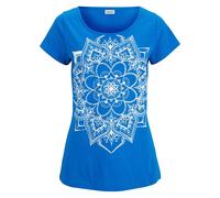 T-Shirt BONPRIX, Damen, Gr. 48/50 (XL), azurblau graphisch bedruckt, Jersey, Obermaterial: 100% Baumwolle, bedruckt, unifarben, gerade Po-bedeckend, Rundhals, Shirts T-Shirt, gerade Passform, Kurzarm,