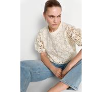 T-Shirt RICHROYAL, Damen, Gr. M, pearl weiß, Single Jersey, Obermaterial: 100% Polyester, Rundhals, Shirts T-Shirt, oversize, mit Spitze (22840621-M)