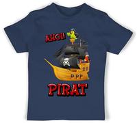 T-Shirt Baby - AHOI Pirat | Piratenschiff | Piratenmotiv | Piratenparty | AHOI Piraten | Piraten Schatzsuche | Piratenthema - 1/3 Monate - Navy Blau - Pirate Tshirt Kinder Shirt Motiv t mit Jungen