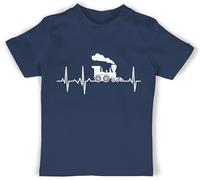T-Shirt Baby - Bagger Traktor und Co. - Dampflok Herzschlag weiß - 12/18 Monate - Navy Blau - Fahrzeuge Zug Tshirt flugzeugen züge Shirt Eisenbahn t-Shirts eisenbahnen Shirts Eisenbahner t mit