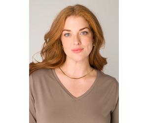 T-Shirt BASE LEVEL CURVY "Alba", Damen, Gr. 48, grau (schwarz taupe), Single Jersey, Obermaterial: 94% Viskose, 6% Elasthan, unifarben, figurumspielend hüftlang, V-Ausschnitt, abgesteppt, Shirts T-Shi