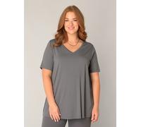 T-Shirt BASE LEVEL CURVY "Alba", Damen, Gr. 50, grau (dunkelgrau), Single Jersey, Obermaterial: 94% Viskose, 6% Elasthan, unifarben, figurumspielend hüftlang, V-Ausschnitt, abgesteppt, Shirts T-Shirt,