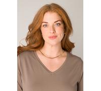 T-Shirt BASE LEVEL CURVY "Alba", Damen, Gr. 50, grau (schwarz taupe), Single Jersey, Obermaterial: 94% Viskose, 6% Elasthan, unifarben, figurumspielend hüftlang, V-Ausschnitt, abgesteppt, Shirts T-Shi