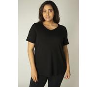 T-Shirt BASE LEVEL CURVY "Alba", Damen, Gr. 50, schwarz, Single Jersey, Obermaterial: 94% Viskose, 6% Elasthan, unifarben, figurumspielend hüftlang, V-Ausschnitt, abgesteppt, Shirts T-Shirt, mit V-Aus