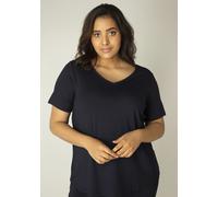 T-Shirt BASE LEVEL CURVY "Alba", Damen, Gr. 52, blau (navy dunkelblau), Single Jersey, Obermaterial: 94% Viskose, 6% Elasthan, unifarben, figurumspielend hüftlang, V-Ausschnitt, abgesteppt, Shirts T-S