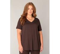 T-Shirt BASE LEVEL CURVY "Alba", Damen, Gr. 52, braun, Single Jersey, Obermaterial: 94% Viskose, 6% Elasthan, unifarben, figurumspielend hüftlang, V-Ausschnitt, abgesteppt, Shirts T-Shirt, Große Größe