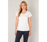 T-Shirt BASE LEVEL "Tilly", Damen, Gr. 42, weiß, Single Jersey, Obermaterial: 75% Polyamid, 25% Elasthan, unifarben, tailliert hüftbedeckend, V-Ausschnitt, Shirts T-Shirt, mit V-Ausschnitt (66426402-4