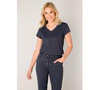 T-Shirt BASE LEVEL "Tilly", Damen, Gr. 48, blau (dunkelblau), Single Jersey, Obermaterial: 75% Polyamid, 25% Elasthan, unifarben, tailliert hüftbedeckend, V-Ausschnitt, Shirts T-Shirt, mit V-Ausschnit