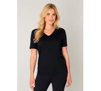 T-Shirt BASE LEVEL "Yanic", Damen, Gr. 38, blau (dunkelblau), Single Jersey, Obermaterial: 96% Viskose, 4% Elasthan, unifarben, regular fit hüftbedeckend, V-Ausschnitt, Shirts T-Shirt, mit V-Ausschnit