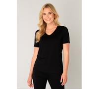 T-Shirt BASE LEVEL "Yanic", Damen, Gr. 48, schwarz, Single Jersey, Obermaterial: 96% Viskose, 4% Elasthan, unifarben, regular fit hüftbedeckend, V-Ausschnitt, Shirts T-Shirt, mit V-Ausschnitt (8627625