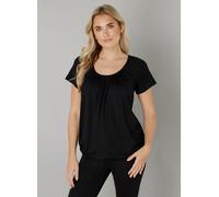 T-Shirt BASE LEVEL "Yona", Damen, Gr. 42, schwarz, Jersey, Obermaterial: 94% Viskose, 6% Elasthan, unifarben, figurumspielend hüftlang, Rundhals, Shirts T-Shirt, mit Raffung am Rundhalsausschnitt (474