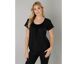 T-Shirt BASE LEVEL "Yona", Damen, Gr. 42, schwarz, Jersey, Obermaterial: 94% Viskose, 6% Elasthan, unifarben, figurumspielend hüftlang, Rundhals, Shirts T-Shirt, mit Raffung am Rundhalsausschnitt (474