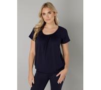 T-Shirt BASE LEVEL "Yona", Damen, Gr. 48, blau (navy dunkelblau), Jersey, Obermaterial: 94% Viskose, 6% Elasthan, unifarben, figurumspielend hüftlang, Rundhals, Shirts T-Shirt, mit Raffung am Rundhals