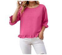 T Shirt Baumwolle Leinen in Übergrößen, atmungsaktive Oberteile Sexy Top Damen Musselin Bluse Damen Sommer Oberteile Rundhals 3/4 Ärm Tshirt Oversized Bequeme Sportshirt Pullover 2 in 1 (M)