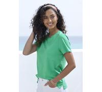 T-Shirt BEACHTIME "mit modischem Schlitz am Saum", Damen, Gr. 40/42, grün, Single Jersey, Obermaterial: 100% Baumwolle, unifarben, Basic, figurumspielend, Rundhals, Kurzarm, Shirts, aus hochwertiger B