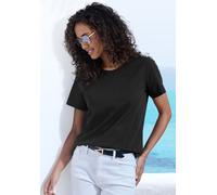 T-Shirt BEACHTIME "mit modischem Schlitz am Saum", Damen, Gr. 32/34, schwarz, Single Jersey, Obermaterial: 100% Baumwolle, unifarben, Basic, figurumspielend, Rundhals, Kurzarm, Shirts, aus hochwertige