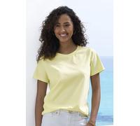 T-Shirt BEACHTIME "mit modischem Schlitz am Saum", Damen, Gr. 40/42, gelb, Single Jersey, Obermaterial: 100% Baumwolle, unifarben, Basic, figurumspielend, Rundhals, Kurzarm, Shirts, aus hochwertiger B